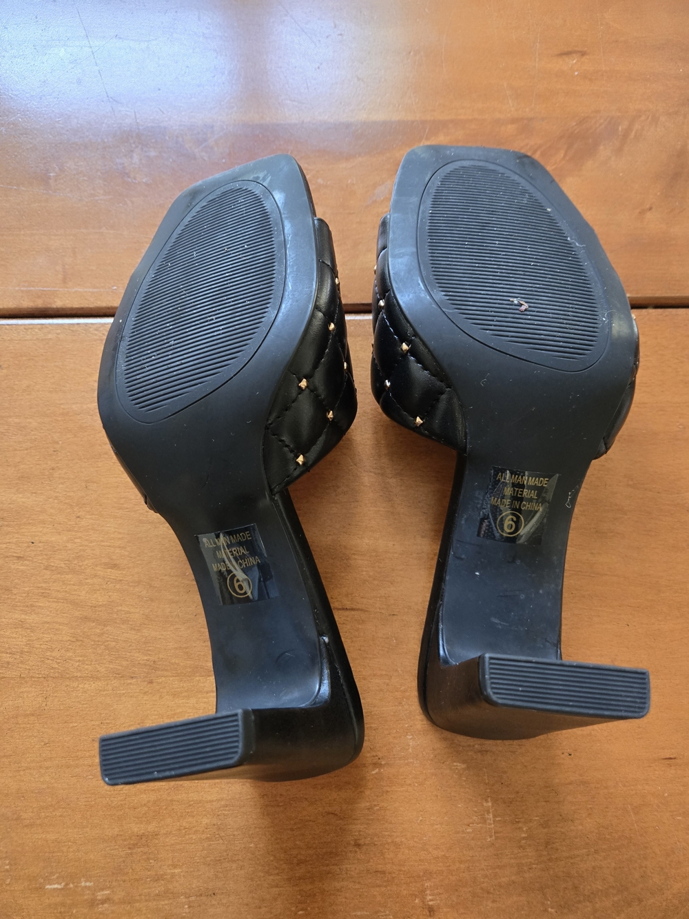 Soda Black Quilted Square-Toe Heeled Mules with Gold Studs - Picture 2 of 2